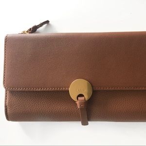 Designer style Indy long wallet in tan, brand new